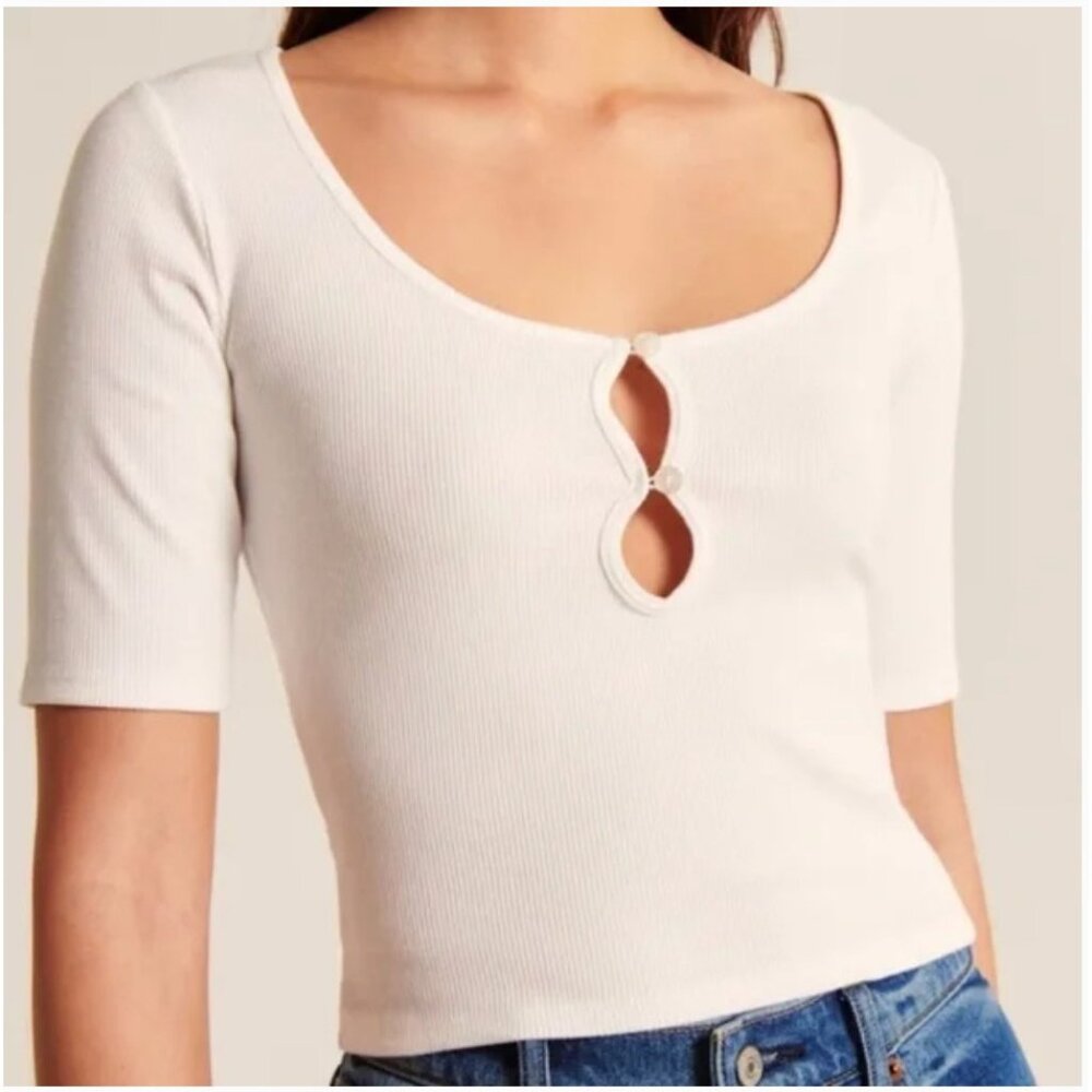 Abercrombie & Fitch Shirt Womens Small White Soft Ribbed Tie Front Crop Top